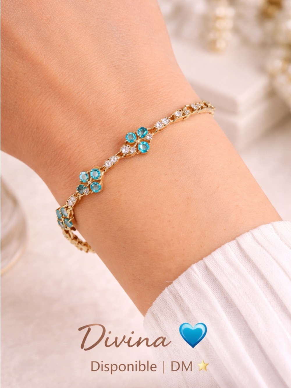 Gold tone Bracelet with Blue Crystal Accents